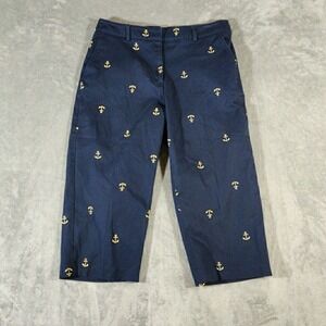 Kim Rogers Petite Pants Womens 12p Blue Cropped Nautical‎ Embroidered Anchors